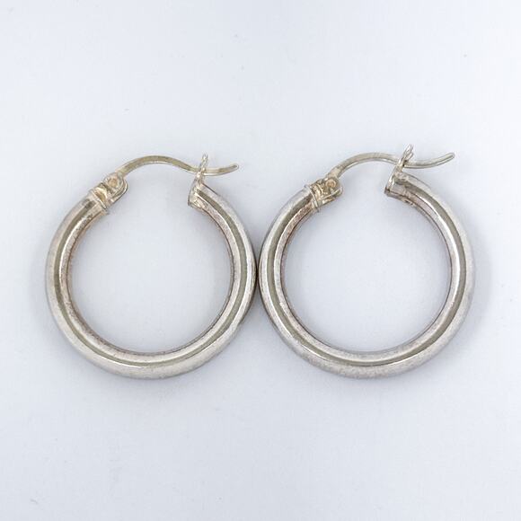 Vintage Sterling Silver 925 Classic Hoop Earrings - Picture 5 of 8